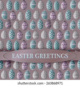 Easter greeting template with seamless patterns made with hand drawn elements