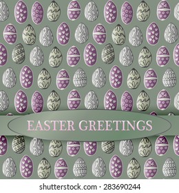 Easter greeting template with seamless patterns made with hand drawn elements