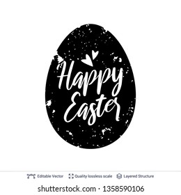 Easter greeting text composition. Black on white lettering easy to edit vector design element.