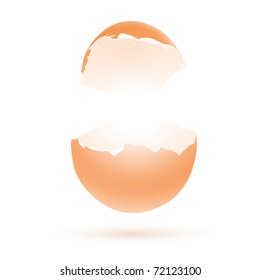 Easter greeting theme with broken egg and copyspace for your text over white background