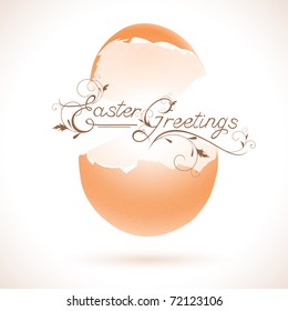 Easter greeting theme with broken egg and decorative text