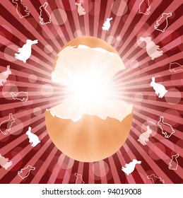 Easter greeting theme with broken egg and copyspace for your text over abstract holiday background
