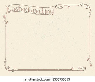 Easter Greeting typography logotype with retro vintage frame. Lettering and border in Art Nouveau style for greeting card, invitation template. Calligraphy banner, poster, background. Happy Easter