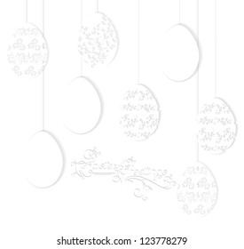 Easter Greetings Background With Floral Eggs in Grey and White