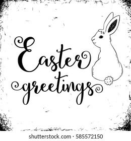 Easter greetings card with cute sitting bunny.
