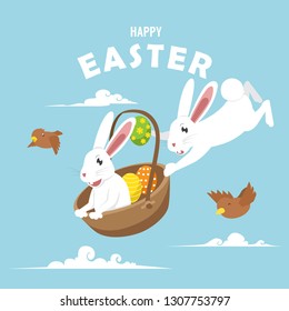 Easter Greetings Card of Flying Rabbit