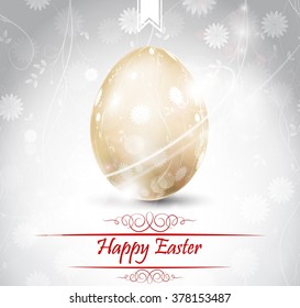 Easter greetings card with golden egg.Vector