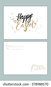 Easter greetings card with handwriting easter word.  Vector card design.