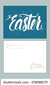 Easter greetings card with handwriting easter word.  Vector card design.