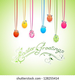 Easter Greetings: Decorative Multicolored Eggs With Bows and Flowers