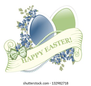 Easter Greetings Design With Forget-Me-Not Flowers and Ribbon