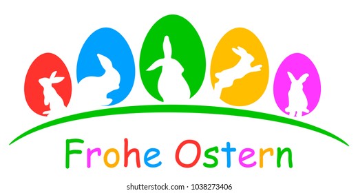 Easter greetings with eggs and rabbits – stock vector