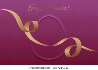 Easter Greetings. Elegant purple Easter design, golden ribbon, holy tradition, resurrection, faith, blessings, spiritual harmony, Christian beliefs, peace, sacred celebration, devotion.