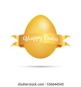 Easter Greetings with golden egg and scroll isolated