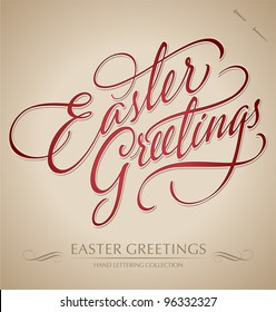 EASTER GREETINGS hand lettering - handmade calligraphy; scalable and editable vector illustration (eps8);