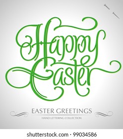 'easter greetings' hand lettering - handmade calligraphy; scalable and editable vector illustration (eps8);
