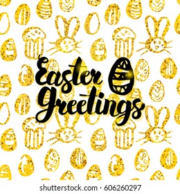 Easter Greetings Handwritten Card. Vector Illustration of Spring Holiday Postcard with Calligraphy.