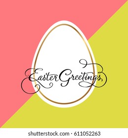 Easter greetings holiday card with easter egg. Vector illustration.