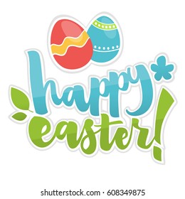 Easter Greetings Typographical Greeting Card. Hand Lettering, Calligraphy Vector Illustration.