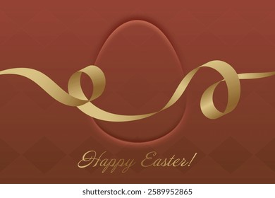 Easter Greetings. Warm red Easter card, golden ribbon, Christian tradition, resurrection of Christ, divine blessings, church gathering, peace, sacred joy.