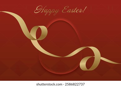 Easter Greetings. Warm red Easter design, golden ribbon, holy tradition, resurrection, faith, blessings, spiritual harmony, Christian beliefs, peace, sacred celebration.