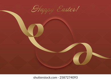 Easter Greetings. Warm red Easter design, golden ribbon, holy tradition, resurrection, faith, blessings, spiritual harmony, Christian beliefs, peace, sacred celebration, devotion.