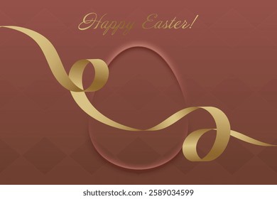 Easter Greetings. Warm red Easter design, golden ribbon, holy tradition, resurrection, faith, blessings, spiritual harmony, Christian beliefs, celebration, peace.