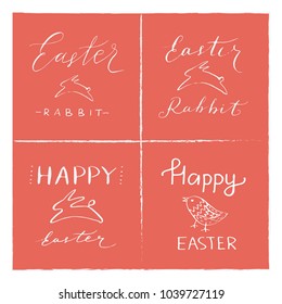 Easter hand drawing logo set. Happy easter. Easter rabbit. ink.