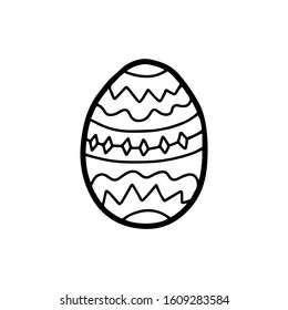 Easter hand drawn decorative ornate egg isolated on white background. Doodle cute vector elements. Coloring book for adult and kids. Outline egg sign. Design cards, wrapping paper, pattern elements.