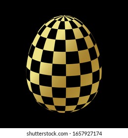 Easter hand drawn decorative ornate golden egg isolated on black background. 3d vector element. Golden cartoon egg sign. Greeting card design, easter stickers, wrapping paper, pattern elements.