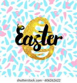 Easter Hand Drawn Design. Vector Illustration of Spring Greeting Postcard with Calligraphy.