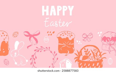 Easter hand drawn horizontal banner