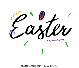 Easter hand drawn lettering. Modern Calligraphy. Vector Illustration.