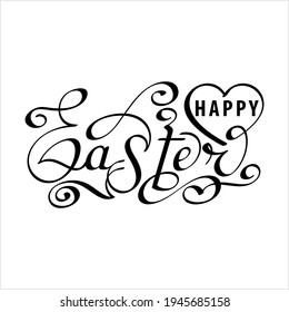 Easter Hand Drawn Pen Ink Style, Easter Word Handwritten Vector Art Illustration
