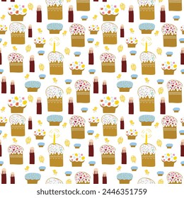 easter hand drawn seamless background with easter eggs easter cakces. Designed for wallpaper background greetings cards flyers 
