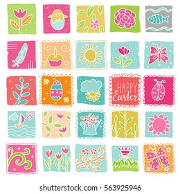 Easter hand drawn set. Holiday scrapbooking design elements, cartoon patches set isolated