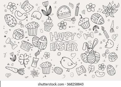 Easter hand drawn vector symbols and objects