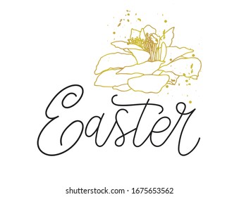 Easter hand lettering card. Modern calligraphy Hand drawn lettering poster for Easter. Ink illustration. Easter typography on white background.