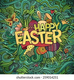 Easter hand lettering and doodles elements vector illustration