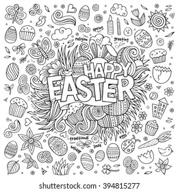 Easter hand lettering and doodles elements. Vector illustration