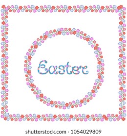 Easter hand lettering. Round and square flower frame.