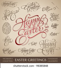 easter hand lettering set - 13 handmade calligraphic greetings; scalable and editable vector illustration (eps8);