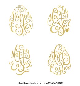Easter Hand Written Lettring vector design elements set. Greeting card text templates. Happy Easter typography messages vintage style.
