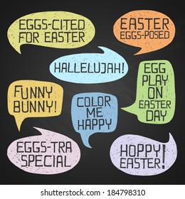 Easter hand-drawn colorful humorous phrases on chalkboard background, eps10