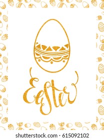 Easter handdrawn gold textured greeting card on white background. Calligraphy lettering design element for greeting cards, banners, posters, invitations, postcards. Vector illustration.