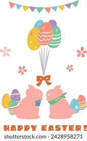 Easter hand-drawn illustration of rabbit, eggs and balloon