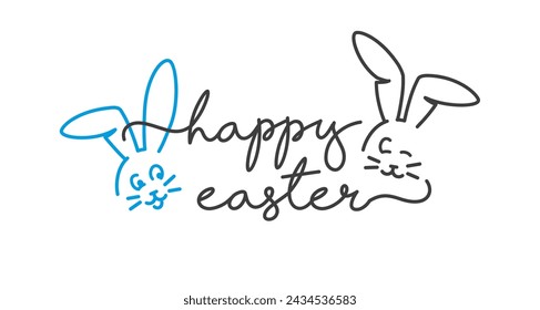 Easter handwritten calligraphy lettering with Easter bunny line design greeting card banner