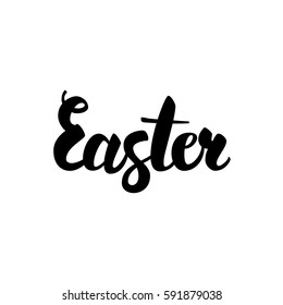 Easter Handwritten Lettering. Vector Illustration of Ink Brush Calligraphy Isolated over White Background.