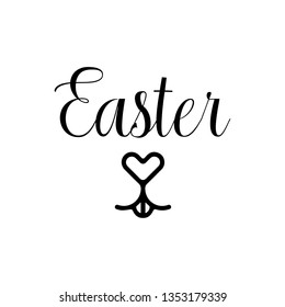 Easter handwritten vector lettering text with bunny nose. Calligraphic phrase. Holiday design