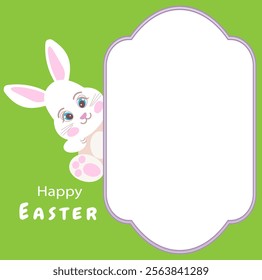 easter happy border card, frame bunny poster green 